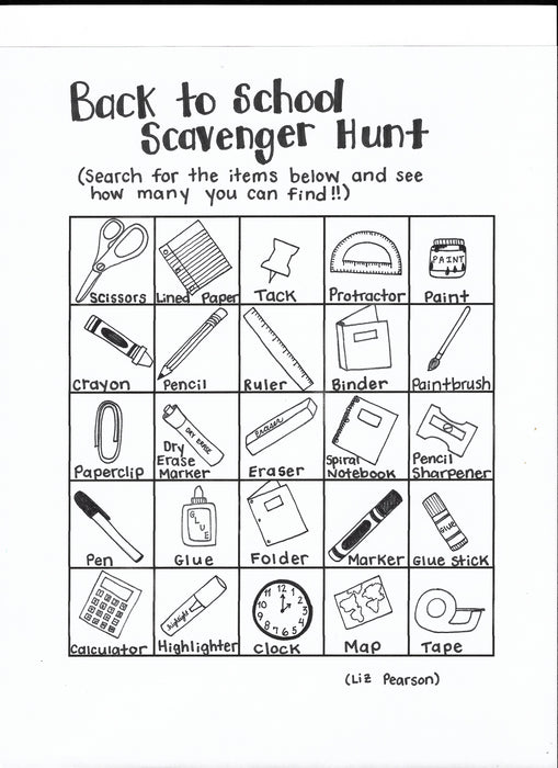Back to School Scavenger Hunt - Printable Coloring Page - Educational & Teaching Resource