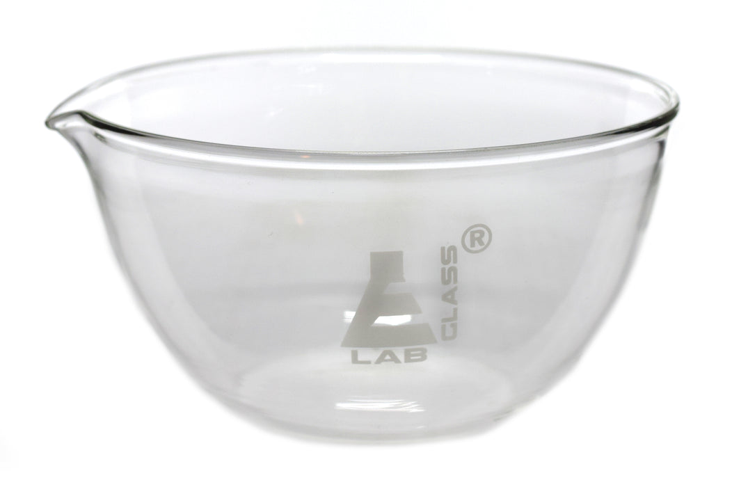 Evaporating Basin - 4" (105mm) dia.  Borosilicate Glass, Flat bottom with Spout - Eisco Labs