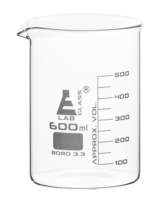 6PK Beaker, 600ml - Low Form - Graduated - Borosilicate Glass