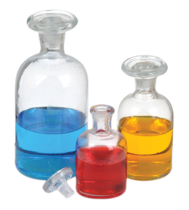 Bottle Reagent, made of soda glass, narrow neck with stopper, 125ml.