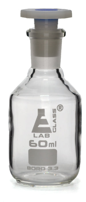 60mL (2oz) Glass Reagent Bottle with Acid Proof Polypropylene Stopper, Borosilicate 3.3 Glass - Eisco Labs