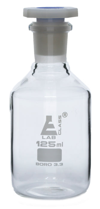 125mL (4.2oz) Glass Reagent Bottle with Acid Proof Polypropylene Stopper, Borosilicate 3.3 Glass - Eisco Labs