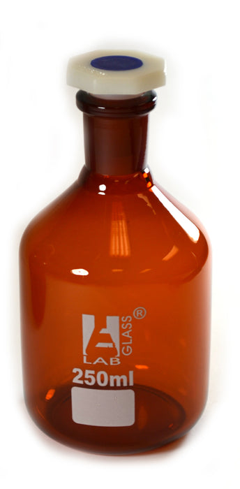 Bottle Reagent, Amber color, narrow mouth with acid proof polypropylene stopper 250ml., socket size 19/26