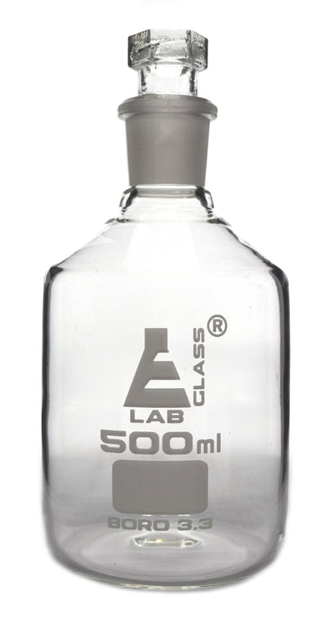 Reagent Bottle, Borosilicate Glass, Narrow Mouth with Interchangeable Hexagonal hollow glass Stopper - 500ml - Eisco Labs