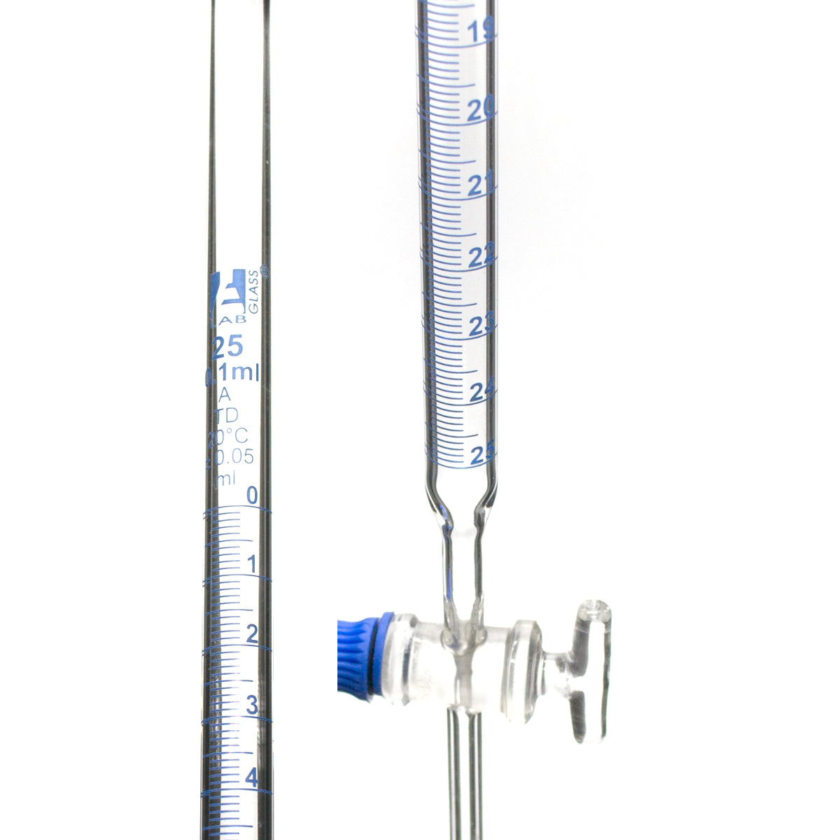 Burette, 25mL Class A With Stopcock Blue Graduations Borosilic