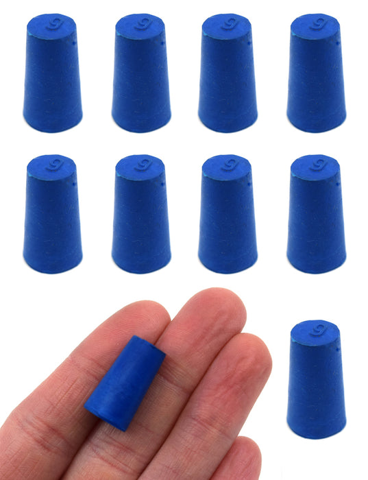 Neoprene Stopper Solid - Blue, Size: 9mm Bottom, 11.5mm Top, 20mm Length - Pack of 10