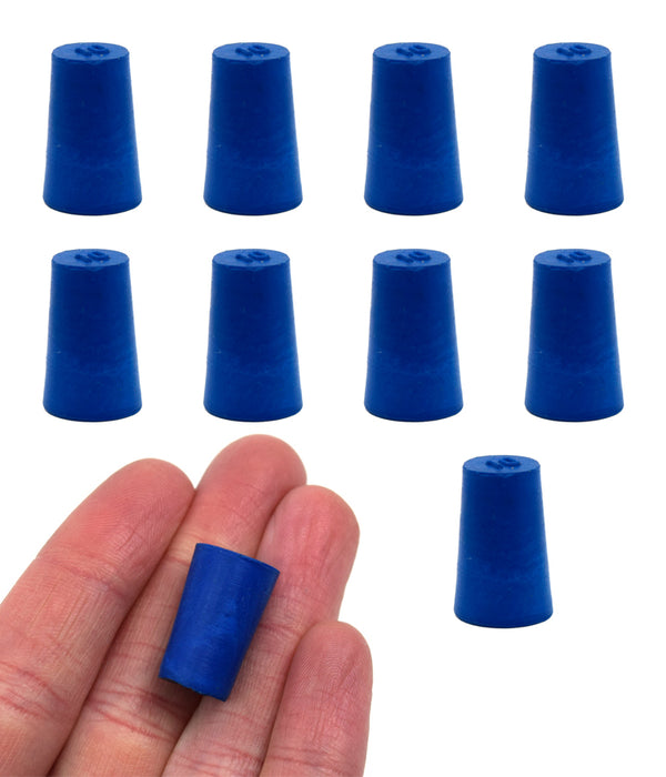 Neoprene Stopper Solid - Blue, Size: 10mm Bottom, 12.5mm Top, 20mm Length - Pack of 10