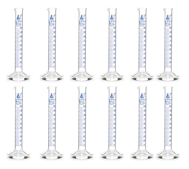 Cylinder Measuring Graduated, cap. 10ml, class 'B', round base with spout, borosilicate glass, Pack of 12