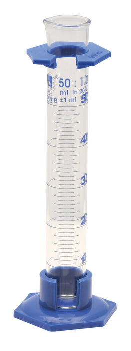 Cylinder Measuring Graduated, cap. 5ml., class 'B', detachable plastic hex. base with spout and protection collar, borosilicate glass