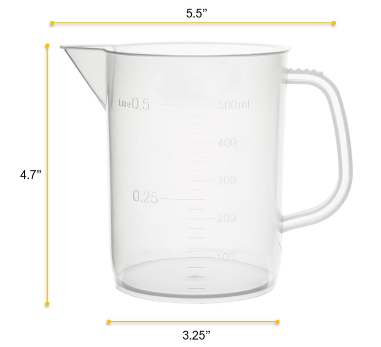 Measuring Jug, 500ml - Short Form, Euro Design - Polypropylene Plastic - Raised Graduations
