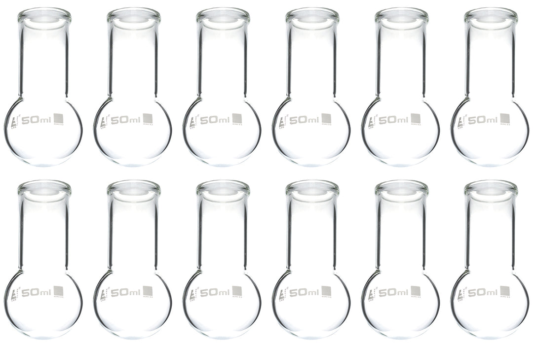 Boiling Round Bottom 50mL Wide Neck Flask, Beaded Rim, Borosilicate Glass - Eisco Labs, Pack of 12