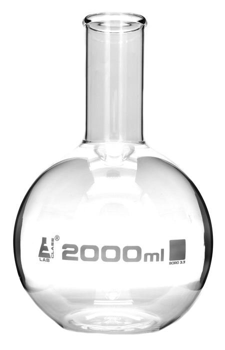 Florence Boiling Flask, 2000ml, Borosilicate Glass, Narrow Neck, Flat Bottom - Eisco Labs