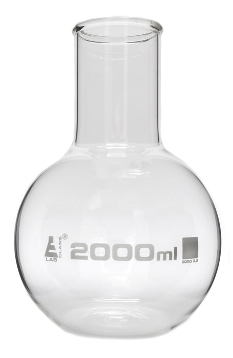 Florence Boiling Flask, 2000ml, Borosilicate Glass, Wide Neck, Flat Bottom - Eisco Labs