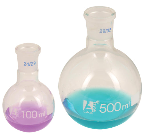Flask Boiling with joint, flat bottom, short neck, interchangeable joint 100ml, socket size 14/23, borosilicate glass