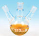 Flask Distilling round bottom, cap. 250ml, borosilicate glass, three neck at angle, center socket 19/26, side socket 19/26