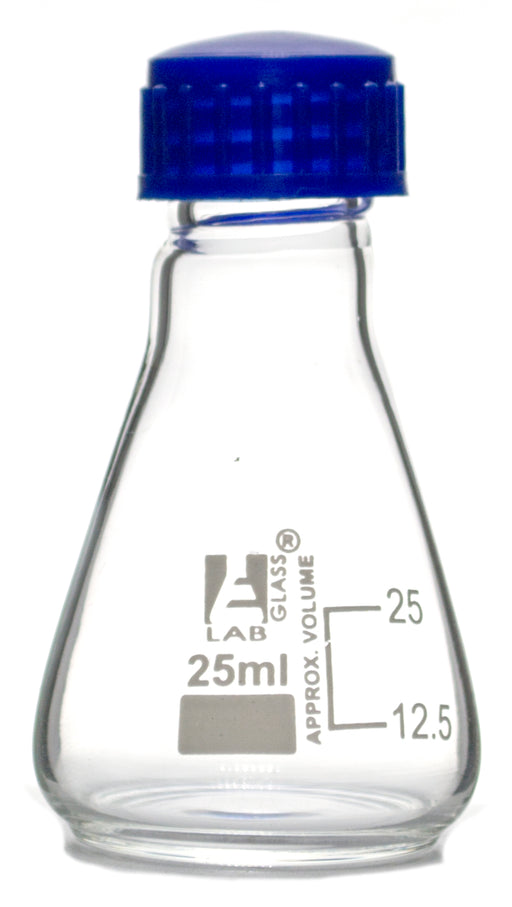 Flask Conical 25ml, Erlenmeyer, with Teflon liner screw cap, borosilicate glass