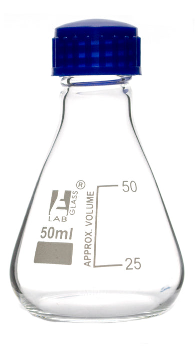 Flask Conical 50ml, Erlenmeyer, with Teflon liner screw cap, borosilicate glass
