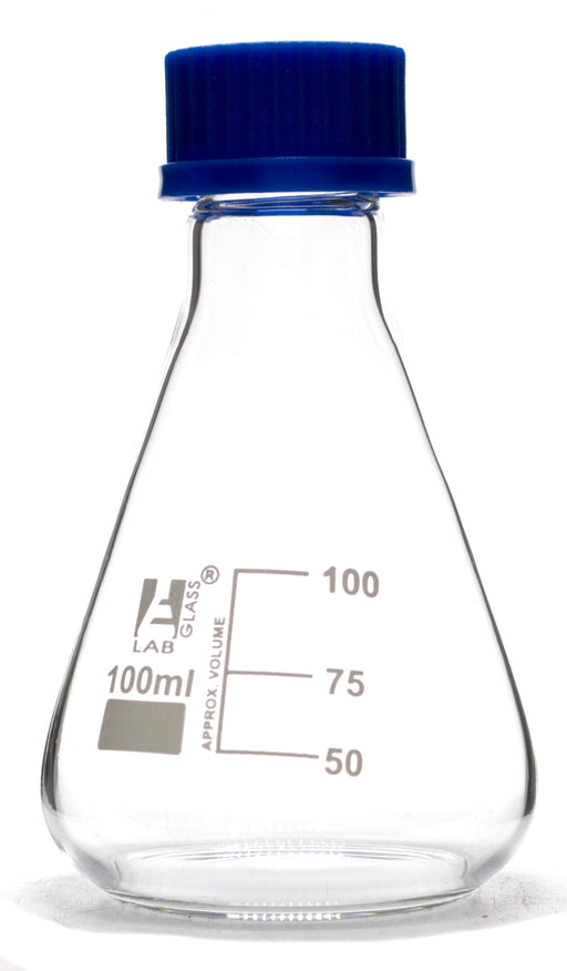 Flask Conical 100ml, Erlenmeyer, with Teflon liner screw cap, borosilicate glass