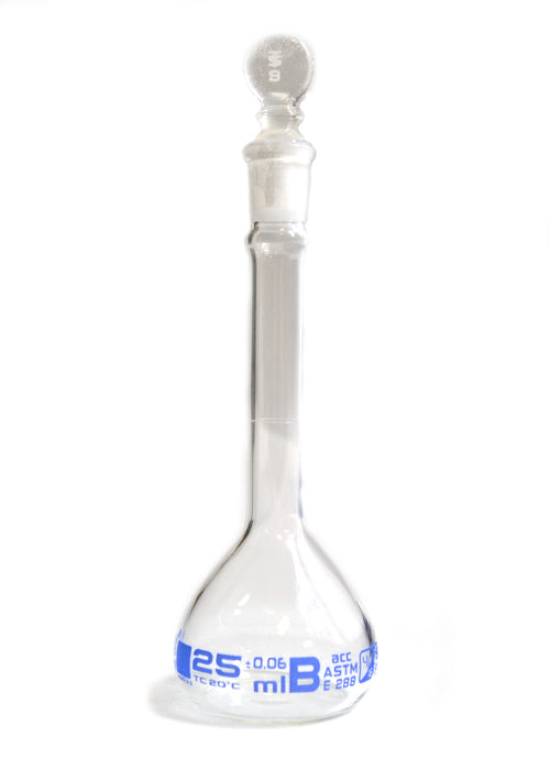 Eisco Labs 25mL Volumetric Flask with Glass Stopper - Class B