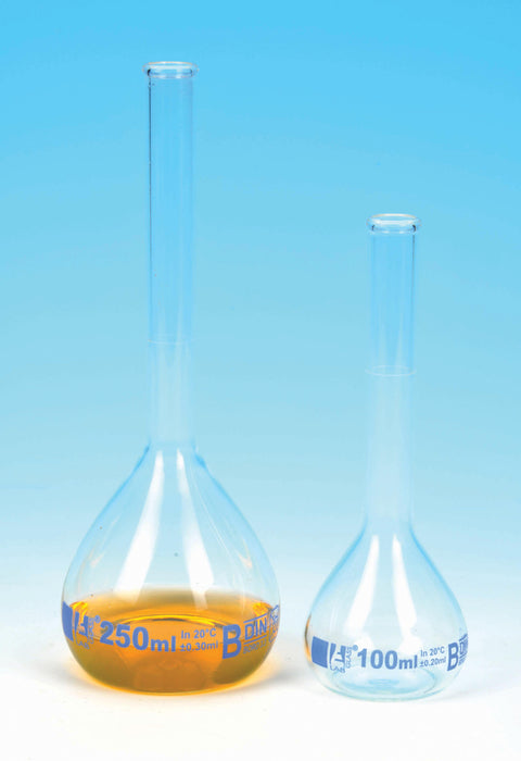 Flask Volumetric class 'B', cap. 100ml, borosilicate glass with rim without stopper