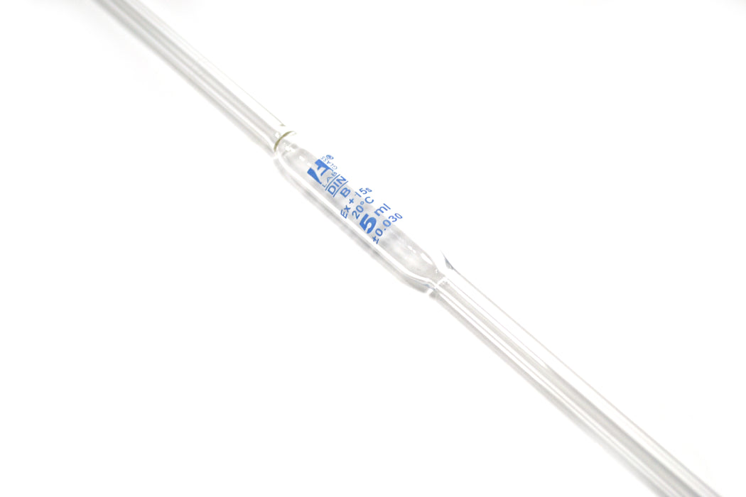Volumetric Pipette, 5.0mL - Class B - White Coded - Blue Graduation - Borosilicate Glass