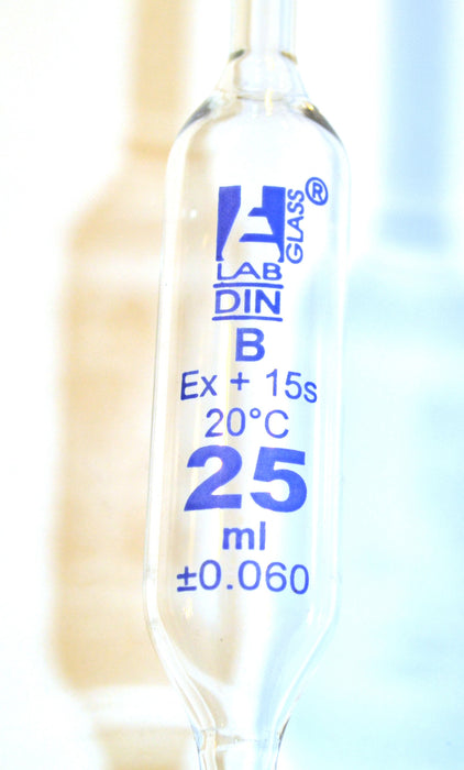 Volumetric Pipette, 25mL - Class B - Blue Color Coded - Blue Graduation - Borosilicate Glass