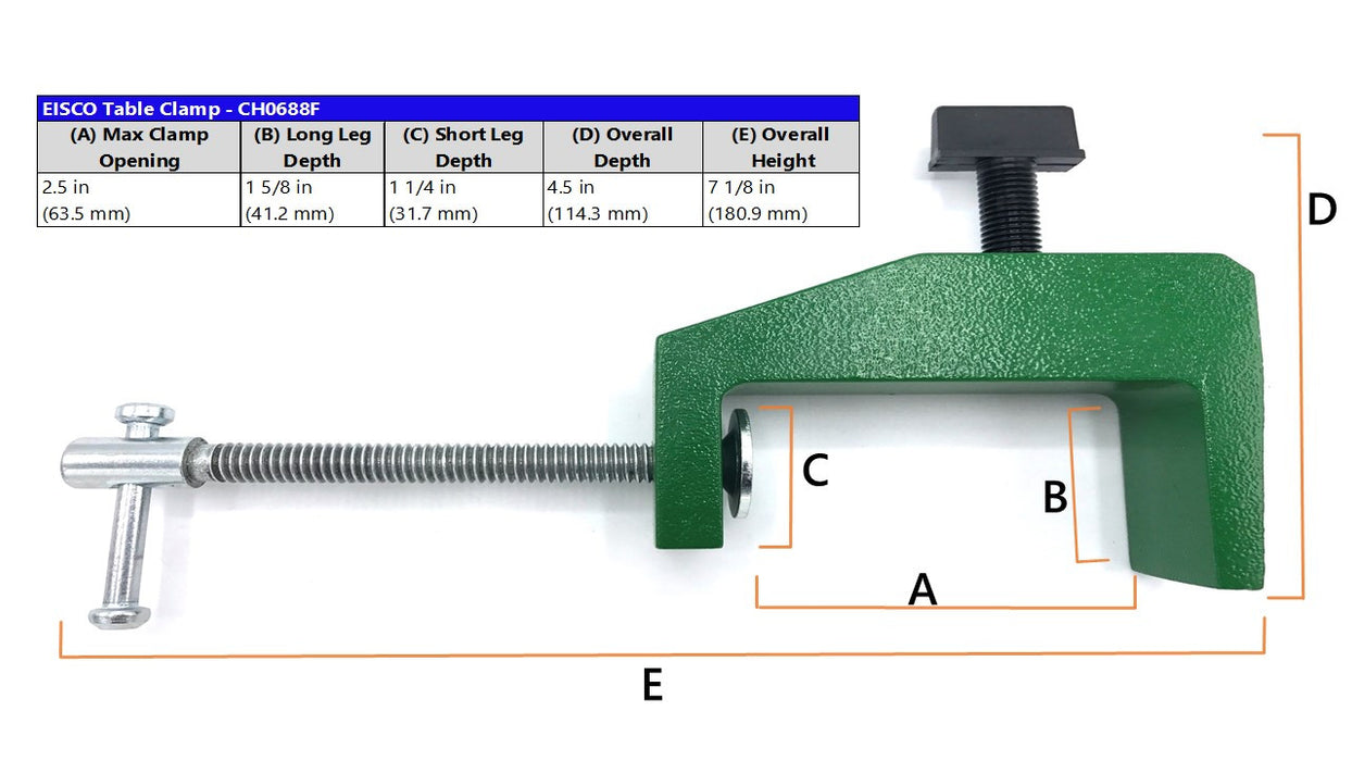 EISCO Table Clamp for Rod - up to 2.5" table (65mm) thick