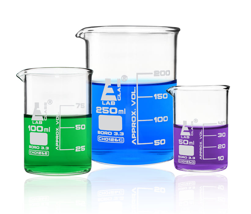 3 Piece Beaker Set - 250mL, 100mL & 50mL - Low Form - Borosilicate Glass