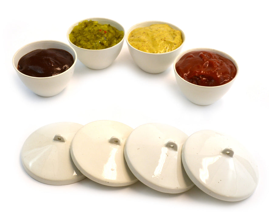 4 Piece Condiment Sauce Dip Bowl Servers with Lids - Hold approx 5 oz Each - Porcelain