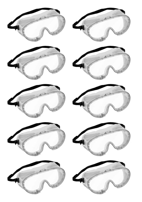 Safety Goggles - Vented, Anti-Fog - Elastic Strap, Adjustable Fit