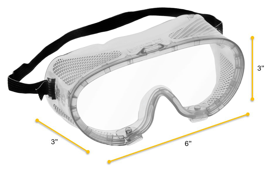Safety Goggles - Vented, Anti-Fog - Elastic Strap, Adjustable Fit