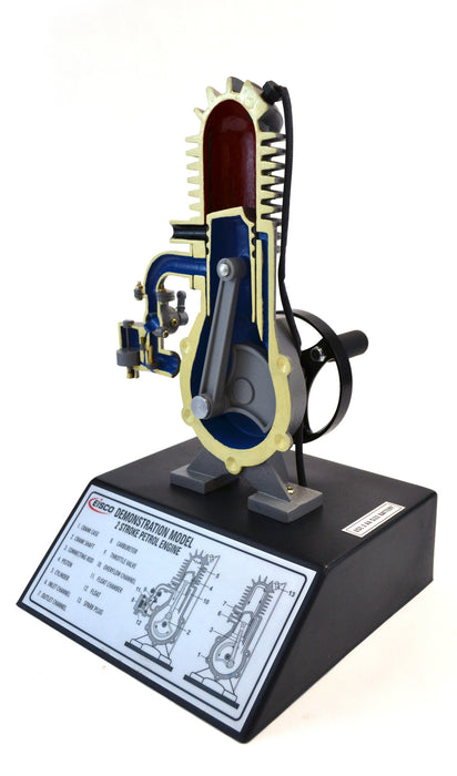 2 Stroke Gasoline Hand Crank Engine Model with Actuating Movable Parts to Demonstrate Engine Basics - 14" Tall