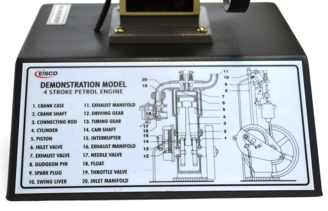 4 Stroke Gasoline Hand Crank Engine Model with Actuating Movable Parts to Demonstrate Engine Basics - 13.75" Tall