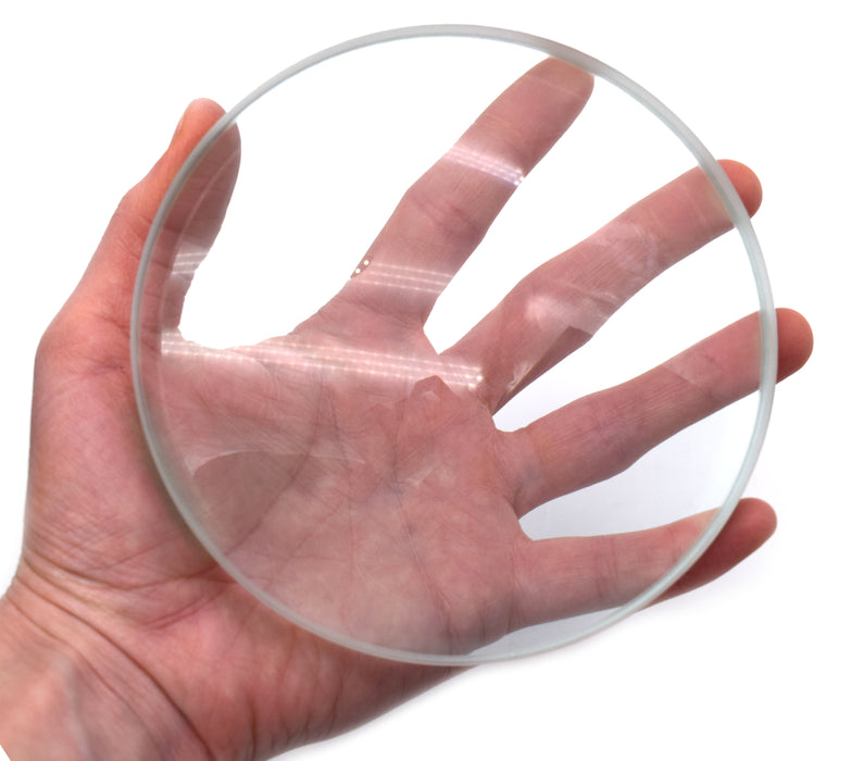 Concave Optical Glass Lens - Double Concave - Premium Glass, approx. 5" (125mm) diameter, approx. 12mm thick - Ideal for Top Spinning - Eisco Labs