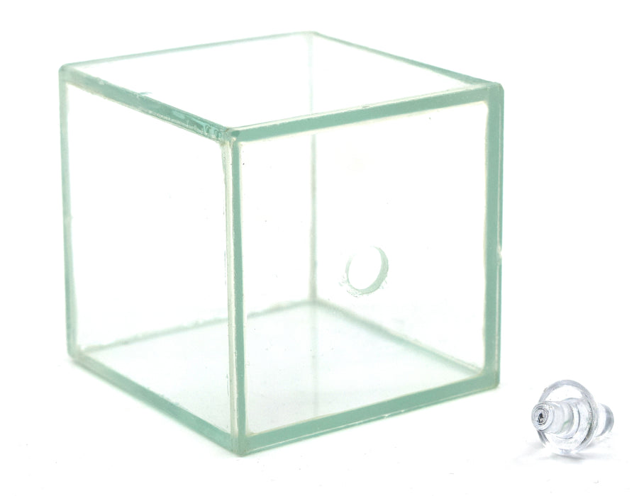 Hollow Glass Cube, with Stopper, Size 2x2x2" (50x50x50mm) - Great for Studying Snells Law of Refraction - Eisco Labs