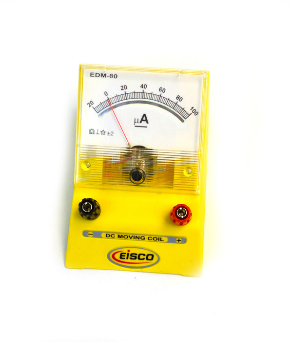 Eisco Labs Analog Ammeter, DC Current Meter, 0 - 100 microamp, 2 microamp resolution