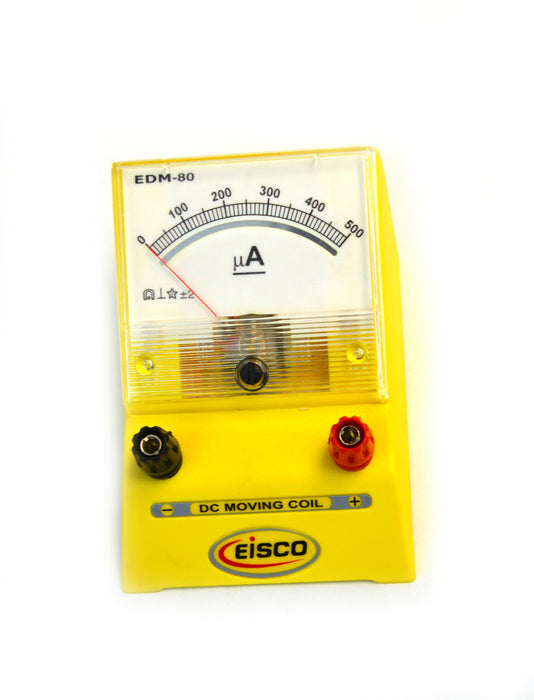 Eisco Labs Analog Ammeter, DC Current Meter, 0 - 500 microamp, 10 microamp resolution