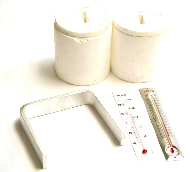 Eisco Labs Heat Transfer Kit Class Pack (15 Kits); Each Kit Contains Heat Transfer Kit with 2 Calorimeters with Lids, 1 Aluminum Heat Transfer Bar, and 1 Low Range Therm, 1 High Range Thermometer