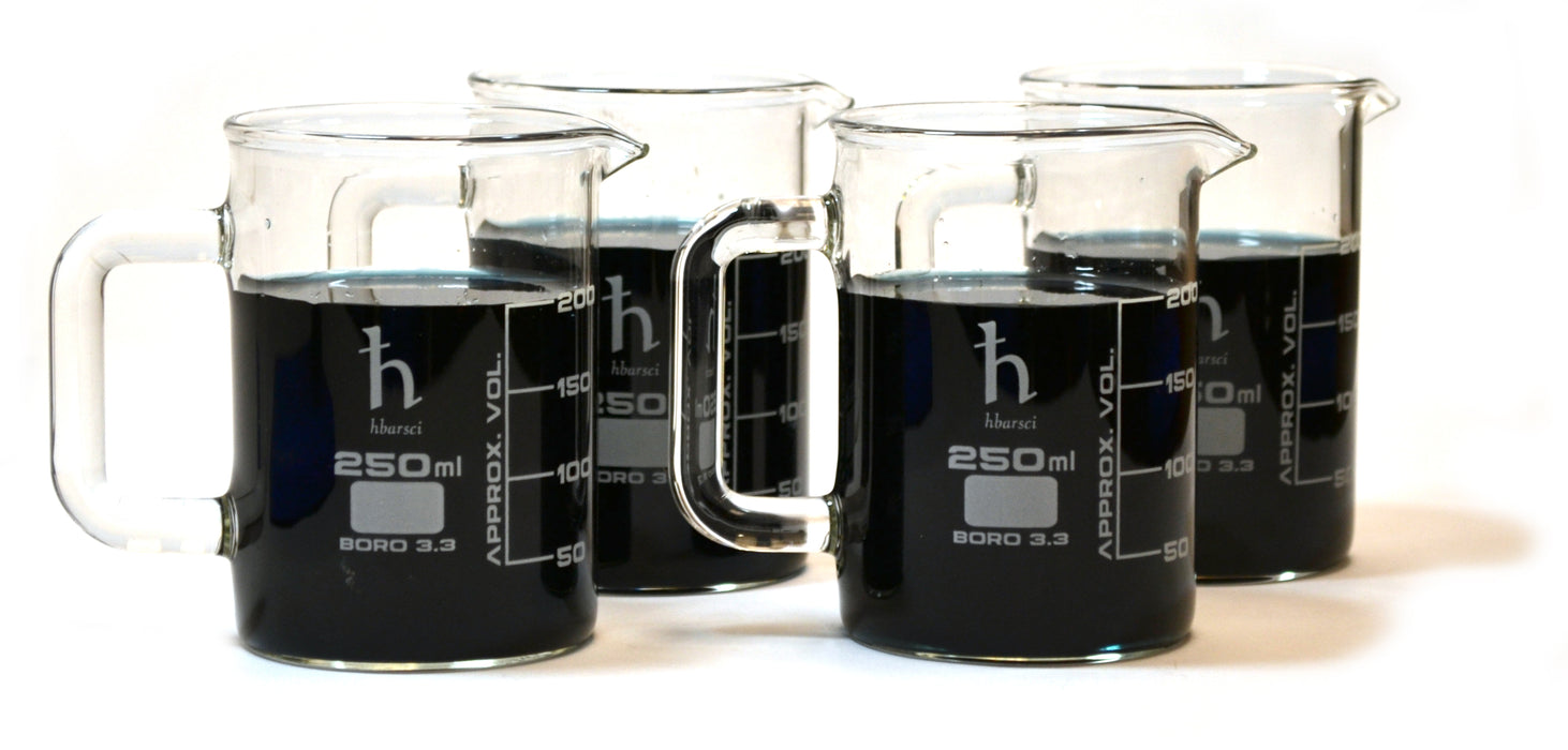 4PK Premium Hand Crafted Beaker Mug - Tea or Espresso Sized - Borosilicate Glass