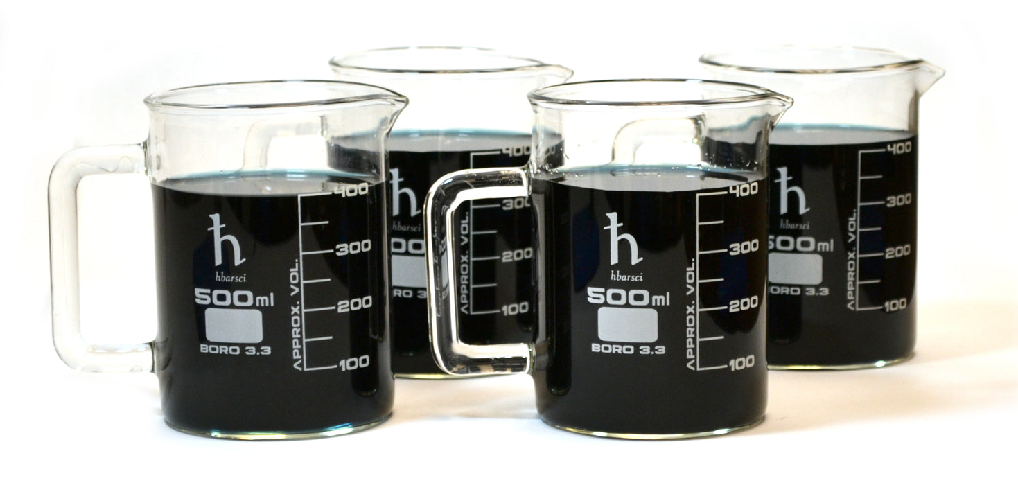 4PK Premium Hand Crafted Beaker Mug - Pint Glass or Coffee Mug Sized - Borosilicate Glass