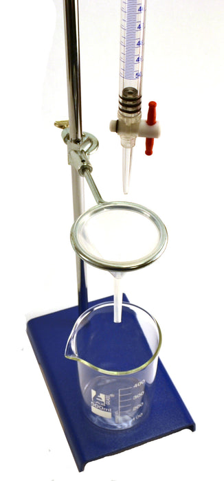 Titration Lab Kit - 50ml Burette, 23" (60cm) Rod, 8"x5" Heavy Base, Clamp, Boss Head, Ring Clamp, Funnel, 500ml Beaker