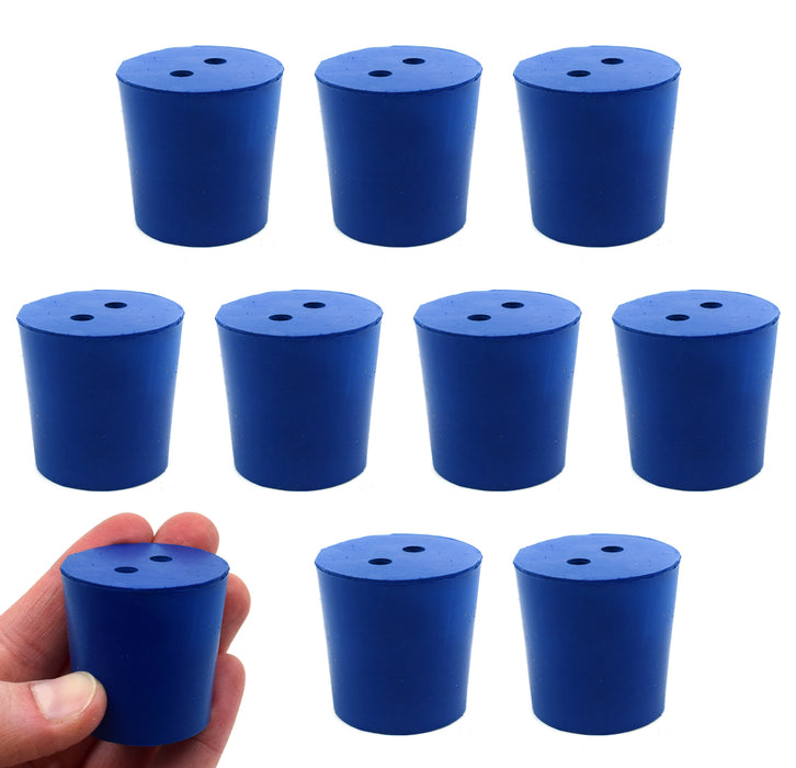 Neoprene Stopper, 2 Holes - Blue, Size: 31mm Bottom, 36mm Top, 35mm Length - Pack of 10