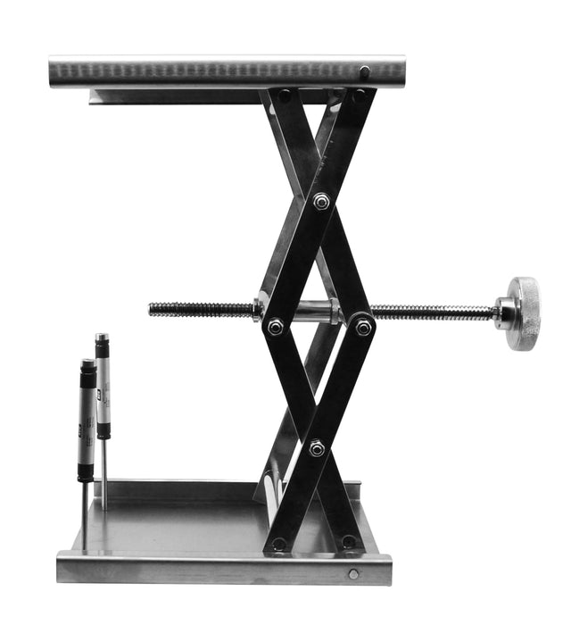 Extendable Laboratory and Fabrication Scissor Jack, 18 Inch (At Full Extension) - 12 Inch Platform - Stainless Steel