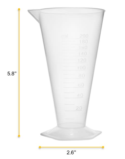 12PK Conical Measures, 200ml - Polypropylene - Raised Graduations - Hexagonal Base