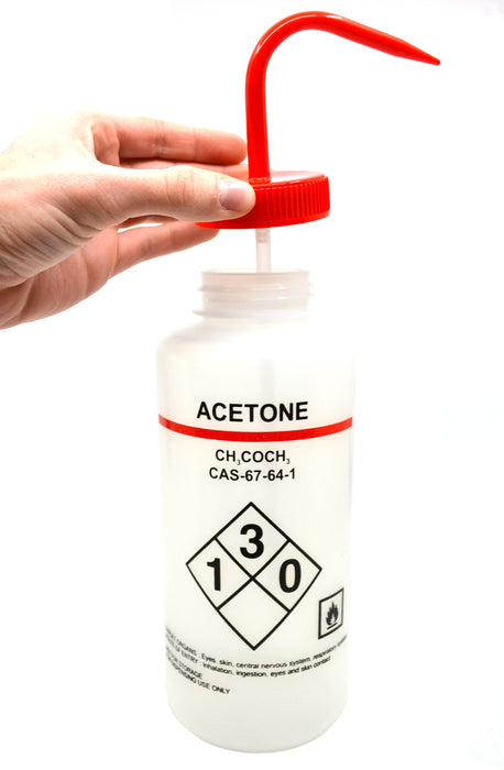 1000ml Capacity Labelled Wash Bottle for Acetone, Self Venting, Low Density Polyethylene - Eisco Labs