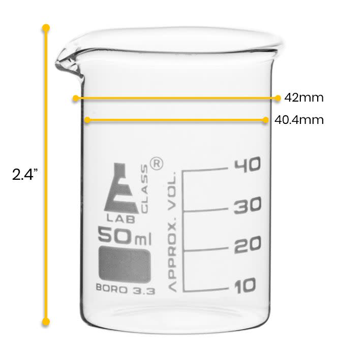 12PK Beaker, 50ml - Low Form - Graduated - Borosilicate Glass