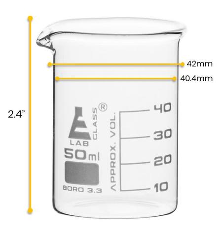 12PK Beakers, 50ml - Low Form - White Graduations - Borosilicate Glass