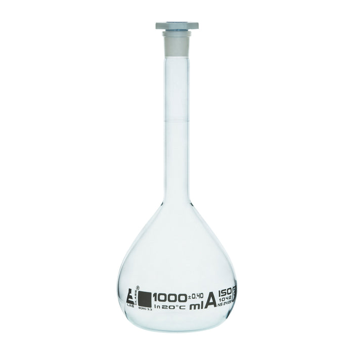 Volumetric Flask, 1000ml Capacity, Socket Size 24/29, Class A, Borosilicate Glass - Eisco Labs