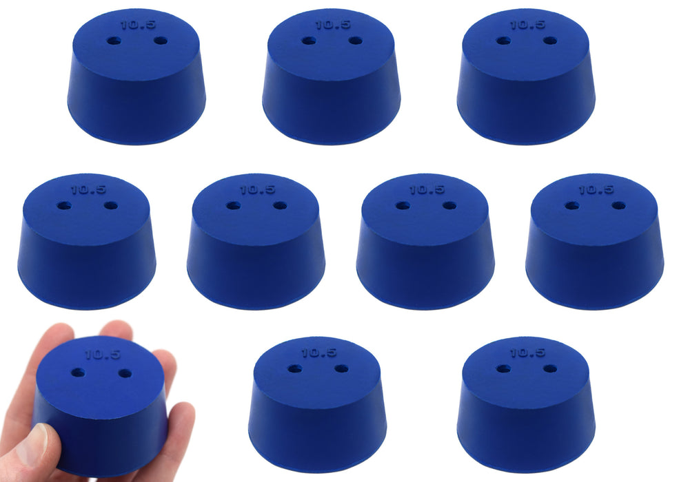 10PK Neoprene Stoppers, 2 Holes - ASTM - Size: #10.5 - 45mm Bottom, 53mm Top, 25mm Length