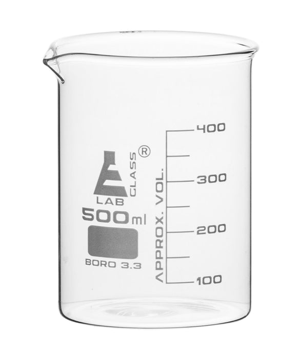 Beaker, 500ml - Low Form - Graduated - Borosilicate Glass